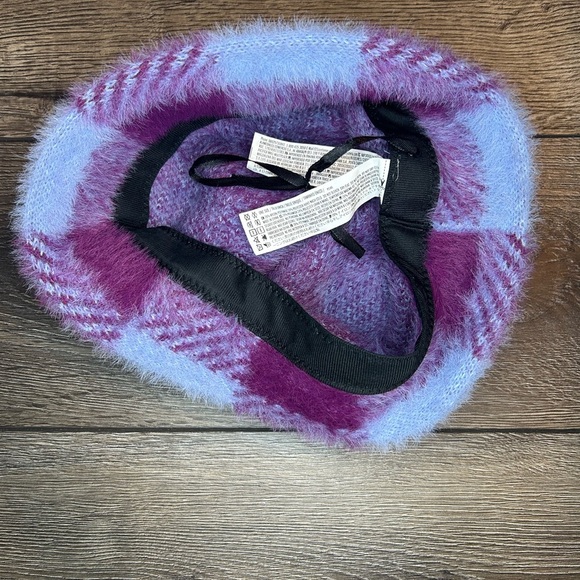 Fuzzy Plaid Bucket Hat – Purple & Baby Blue | Soft Winter Style | One Size - Picture 4 of 12
